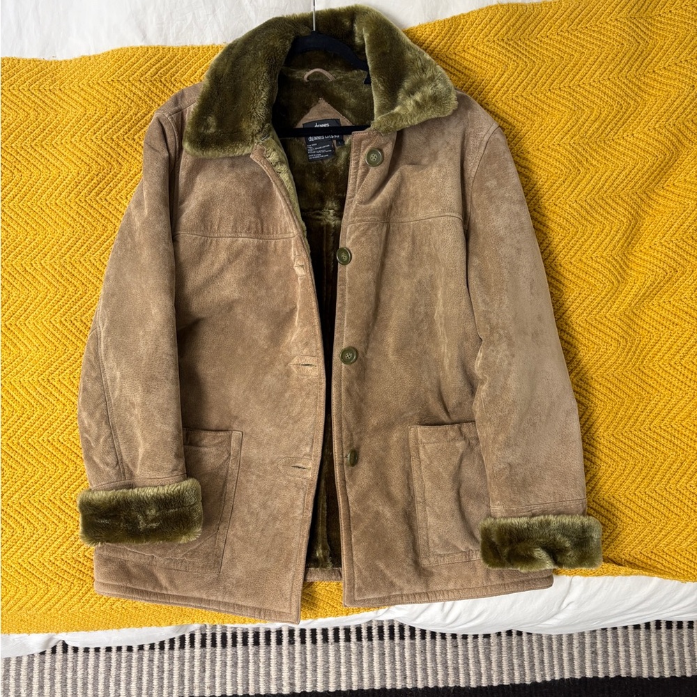 Dennis Basso Green Suede Shearling Jacket size large